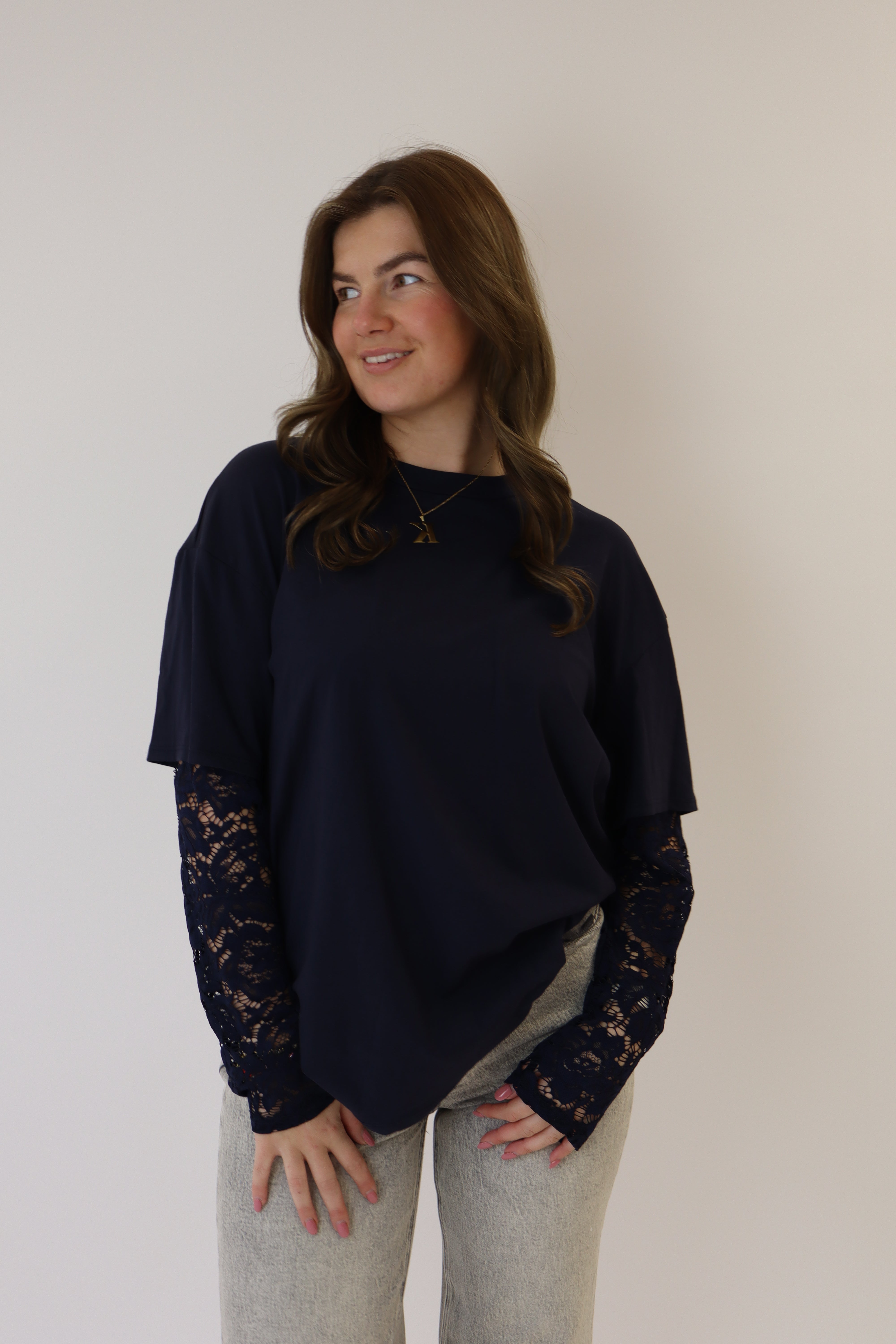 T-Shirt Met Kant Navy