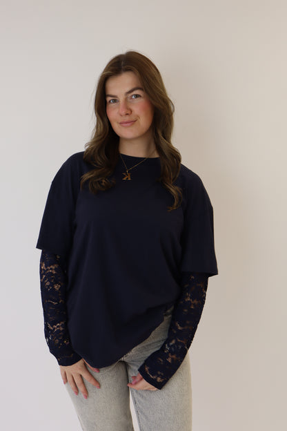 T-Shirt Met Kant Navy