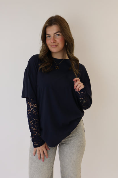 T-Shirt Met Kant Navy